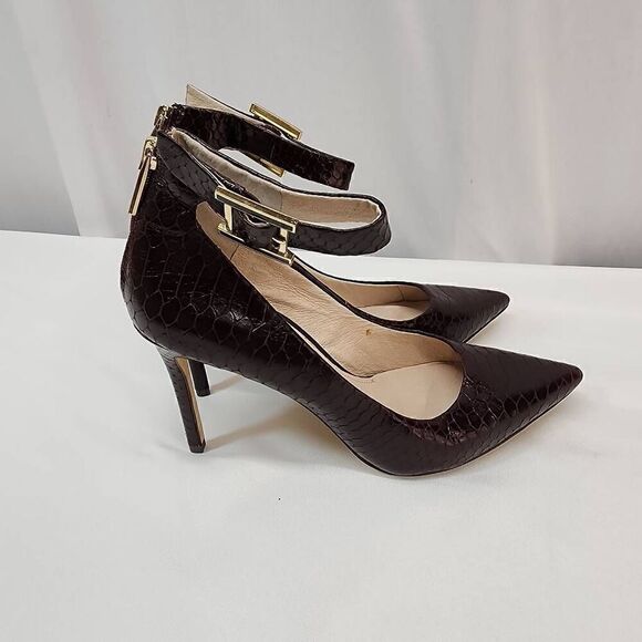 Louise Et Cie Size 10 Snake Skin Pointy Toe Ankle Strap 4" Heel N Burgandy - Picture 4 of 11